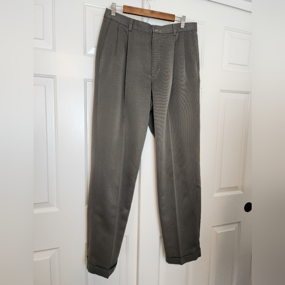 Perry Ellis Classic Brown Pleated Front Men's Cuffed Dress Pants Size 34 × 34